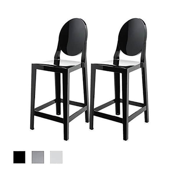 Set of 2 Black Modern 25" Seat Bar Stool Counter Height With Back Plastic Chairs Home Restaurant